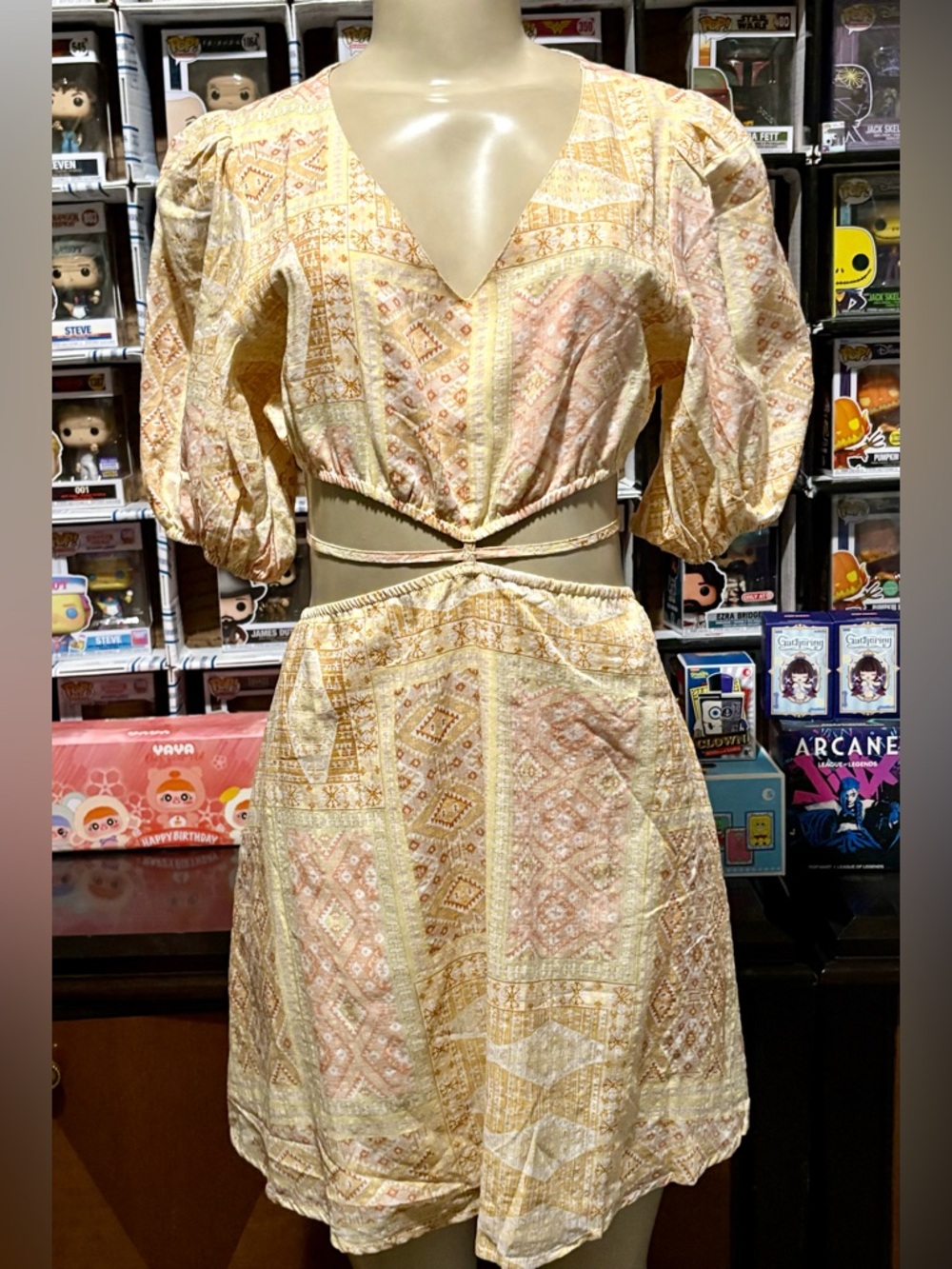 Bohemian Patterned Dress with Puff Sleeves